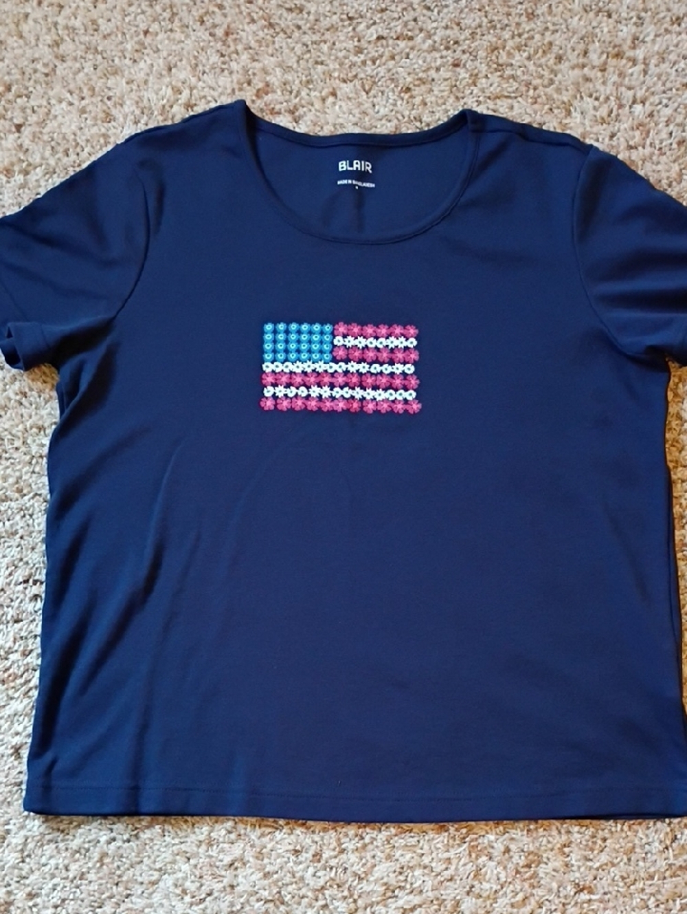 Blair Navy Tee with Blue, Pink and White Sequin Flag